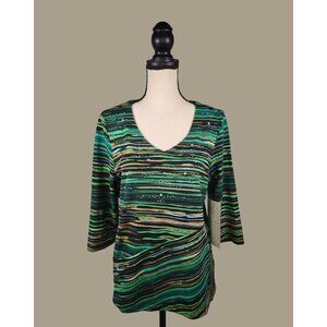Onque Green Multi V-neck Top with 3/4 Sleeves Size Petite XL NWT